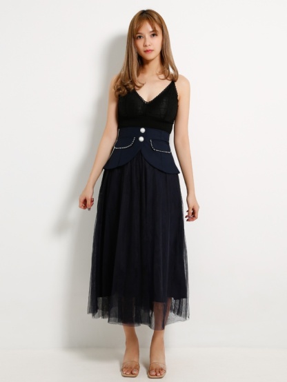 Fake Button Net Skirt 13111