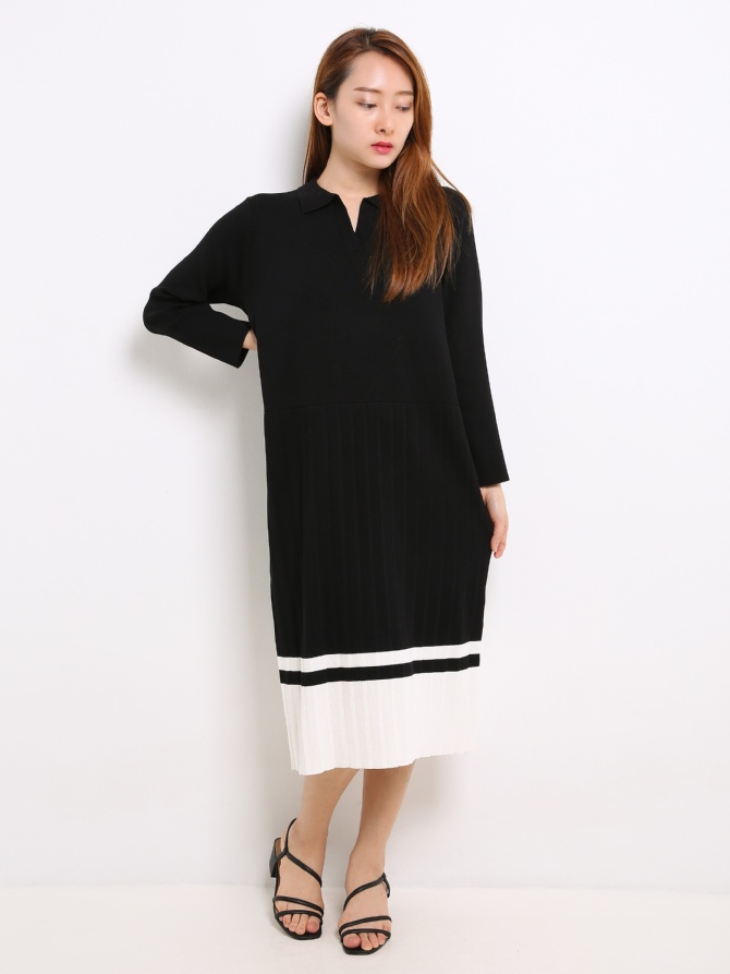 Knitted Pleated With Stripe Dress 13629