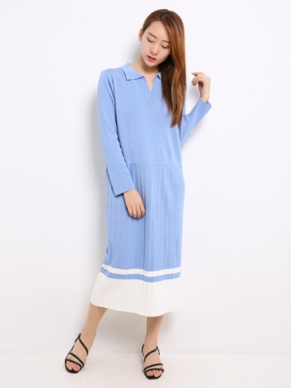 Knitted Pleated With Stripe Dress 13629