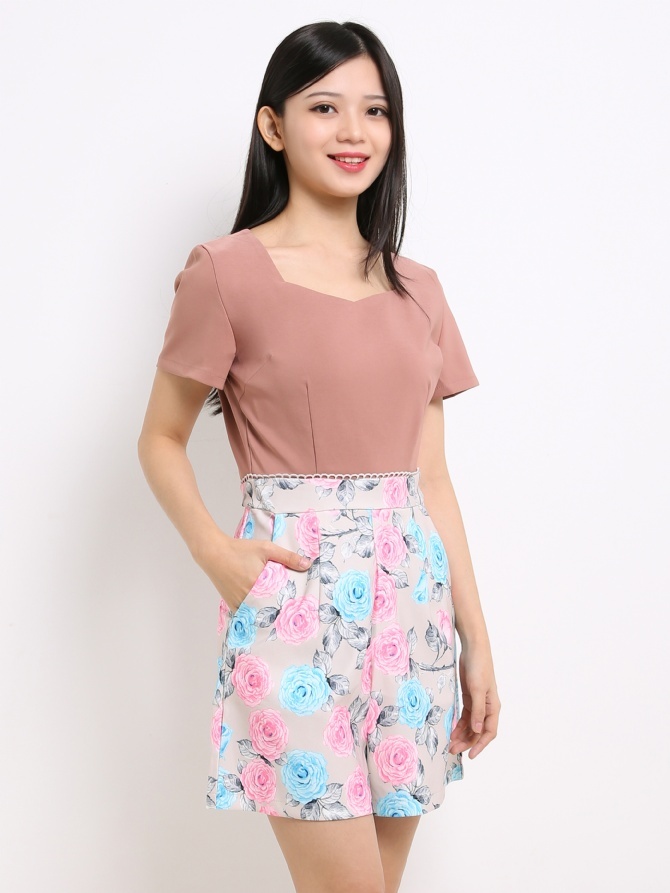 Square Neck With Floral Playsuit 13662