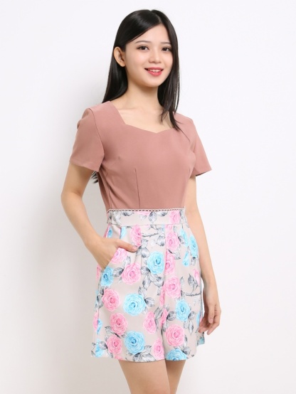 Square Neck With Floral Playsuit 13662
