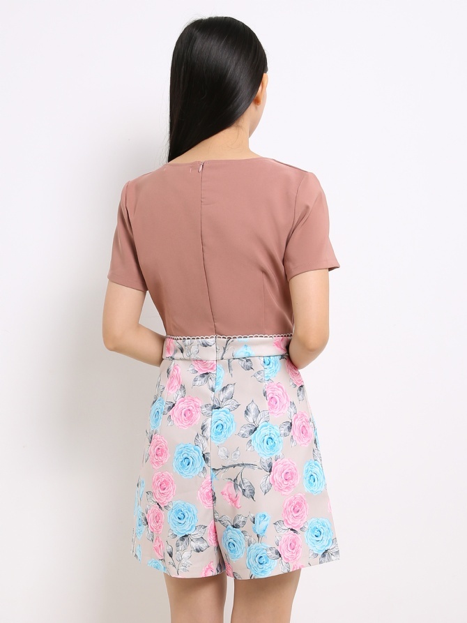 Square Neck With Floral Playsuit 13662