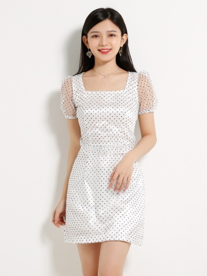 Polka Dot Square Neck Dress 13260