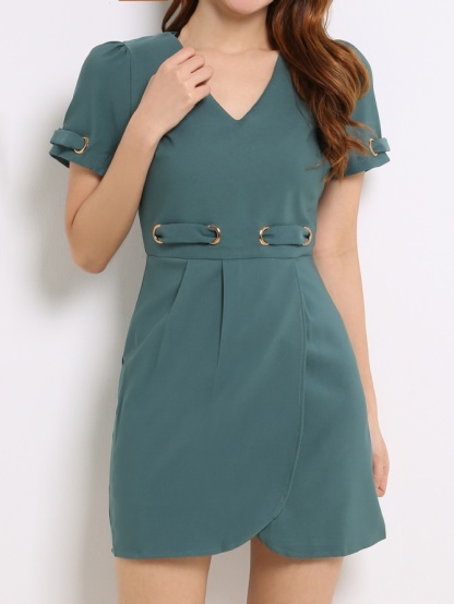 V Neck Ring Buckle Jumpsuit 13719