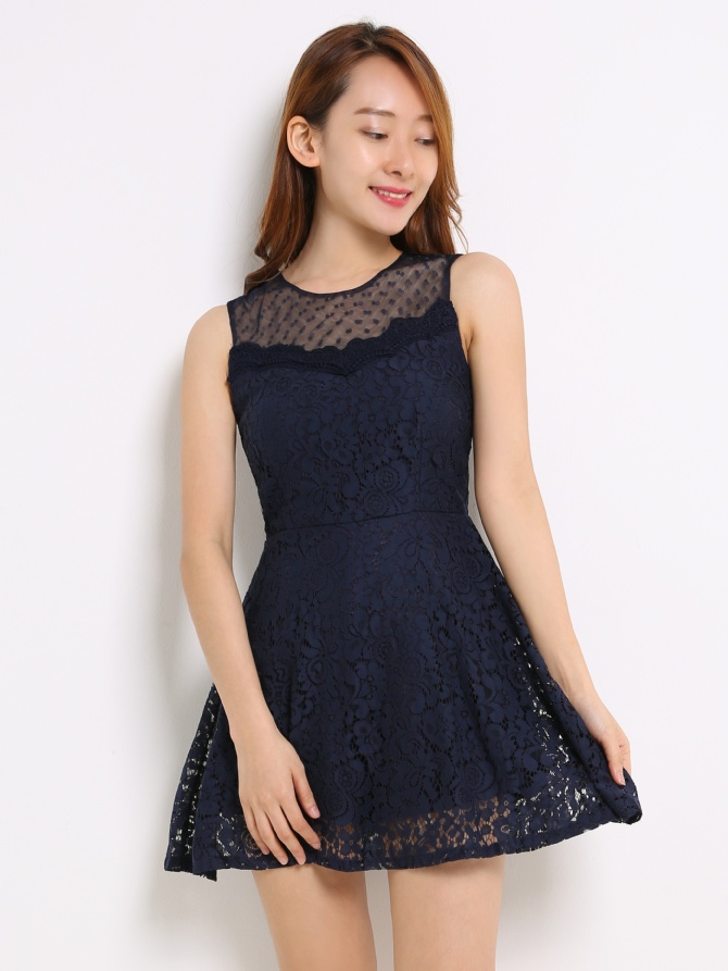 Sleeveless Lace Dress 13753