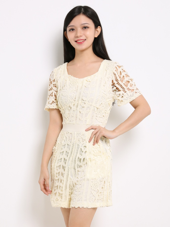 Lace Flower Short Sleeve Jumpsuit 13756