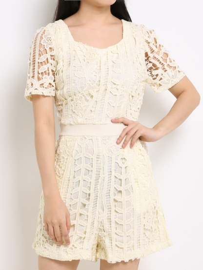 Lace Flower Short Sleeve Jumpsuit 13756