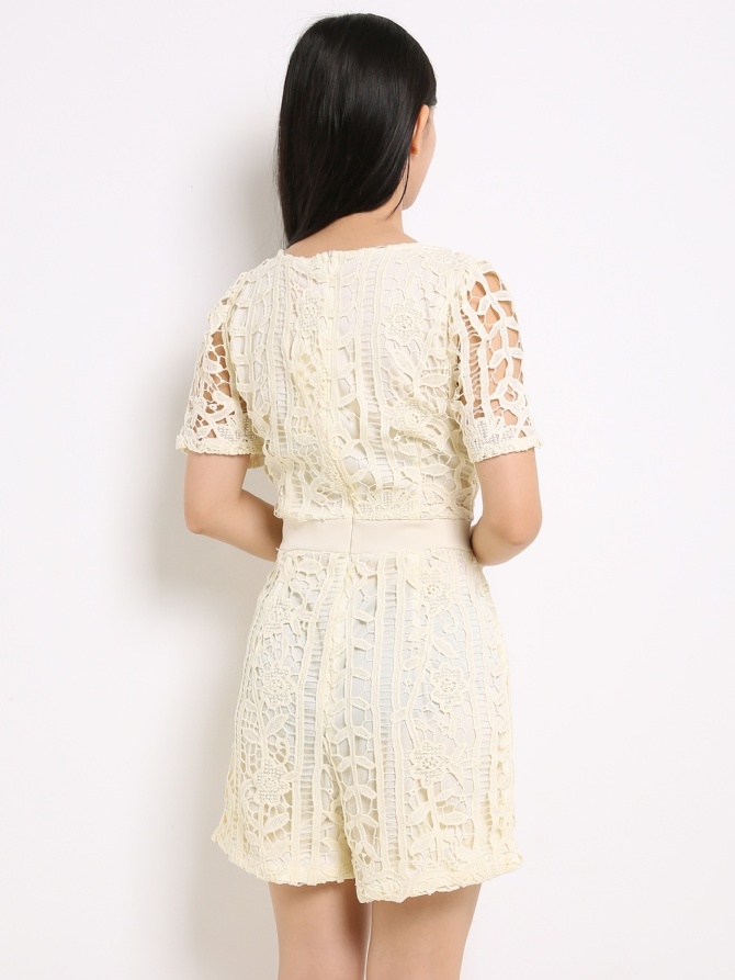 Lace Flower Short Sleeve Jumpsuit 13756