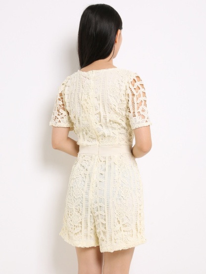 Lace Flower Short Sleeve Jumpsuit 13756