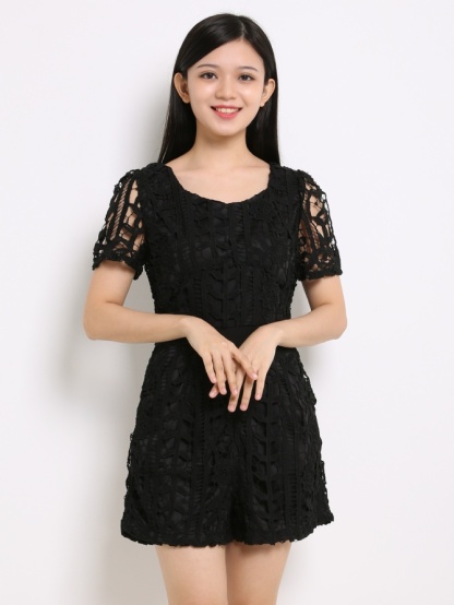 Lace Flower Short Sleeve Jumpsuit 13756