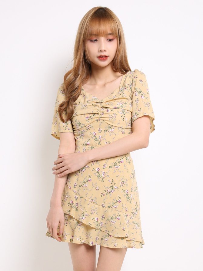 Square Neck Floral Top With Floral Skirt Set 13960