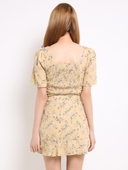 Square Neck Floral Top With Floral Skirt Set 13960