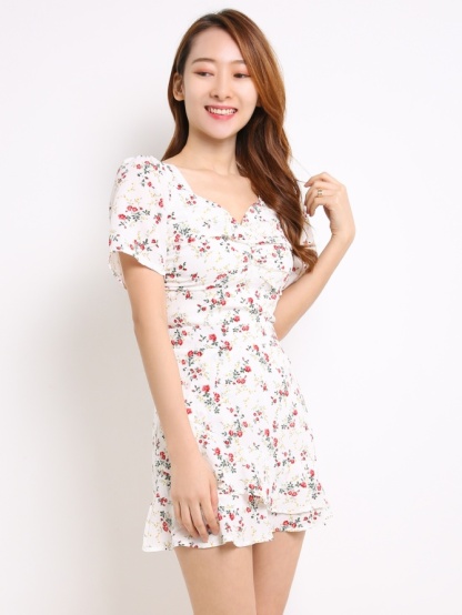 Square Neck Floral Top With Floral Skirt Set 13960