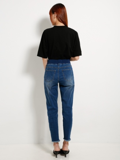 Front Button High Waisted Denim Long Pants 13312