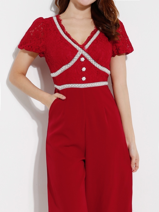 Front Button V Neck Jumpsuit 12602