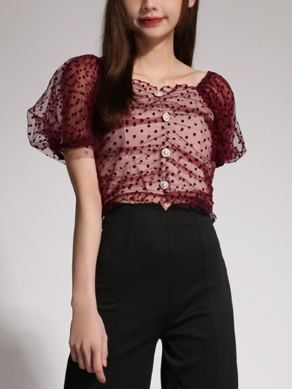 Puff Sleeve Polka Dot Top 19969