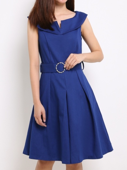 Collar Denim Jumpsuit With Belt 14105