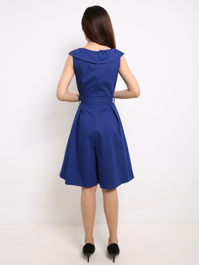 Collar Denim Jumpsuit With Belt 14105