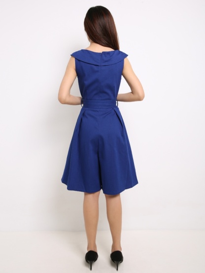 Collar Denim Jumpsuit With Belt 14105