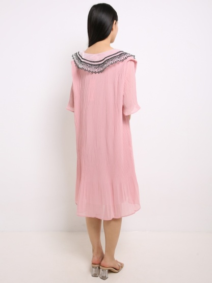 Net Collar Pleated Dress 14263