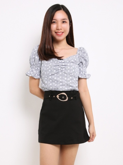 Square Neck Stripe Floral Top 14273
