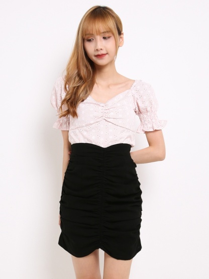 Square Neck Stripe Floral Top 14273