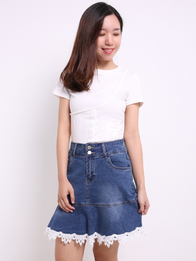Denim With Lace Short Skirt 14556