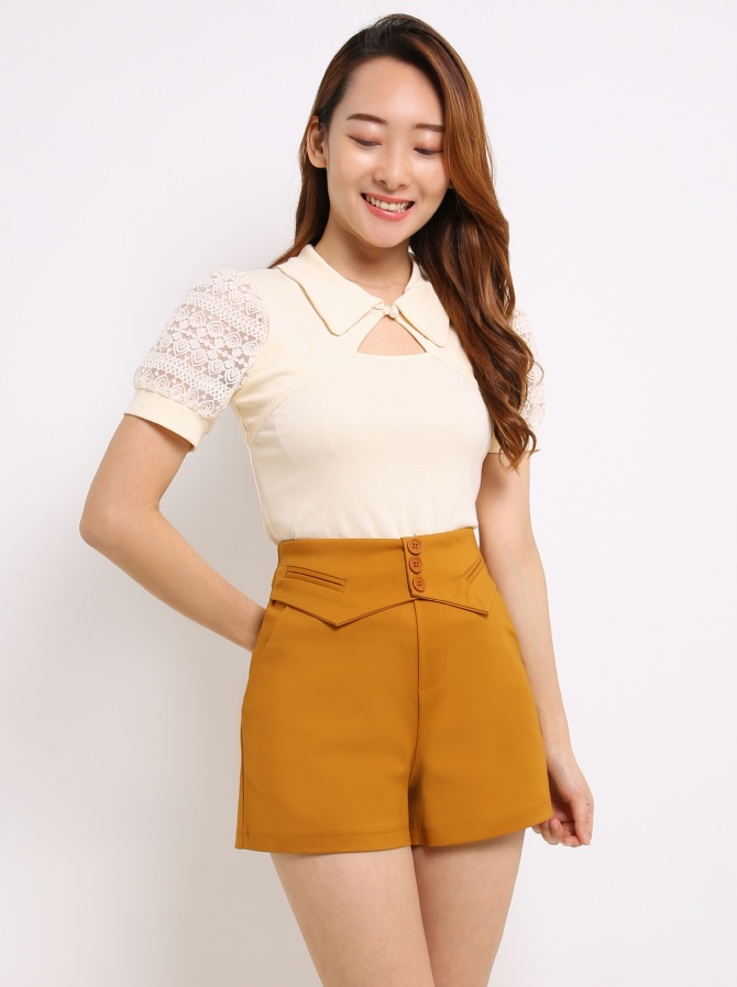 Breasted Button With Decorative Side Pocket Short Pants 14647