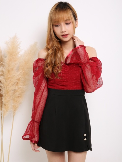 Net Polka Dot With Transparent Sleeve Top 14992