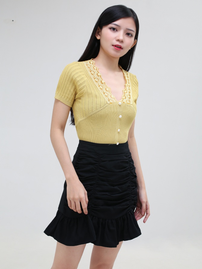 Knitted Lace V Neck Top 15302