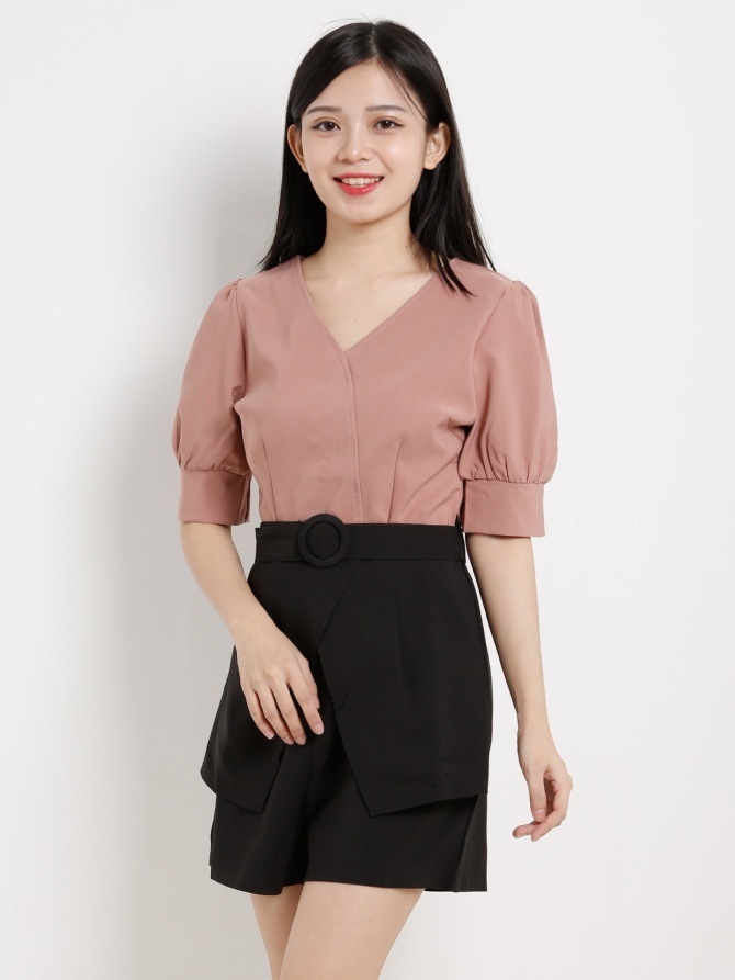 Dual Tone Playsuit With Belt 13423