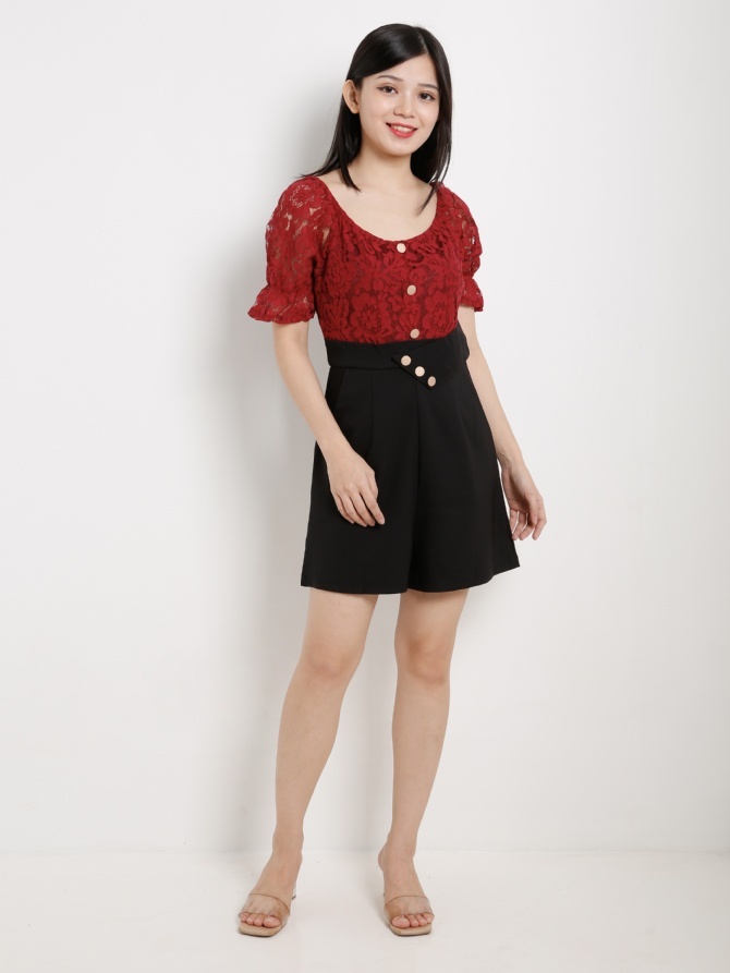 Front Button Dual Tone Playsuit 13424