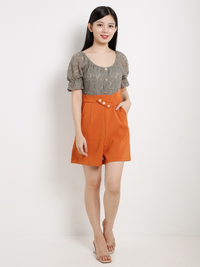 Front Button Dual Tone Playsuit 13424