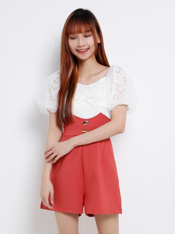 Dual Tone Puff Sleeve Playsuit 13388