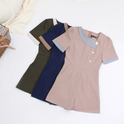 Slanting Neckline With Button Jumpsuit 15487