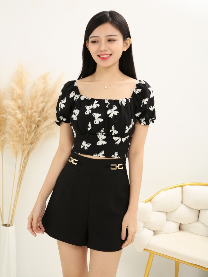 Ribbon Tie Up Crop Top 15602
