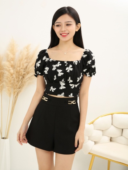 Ribbon Tie Up Crop Top 15602