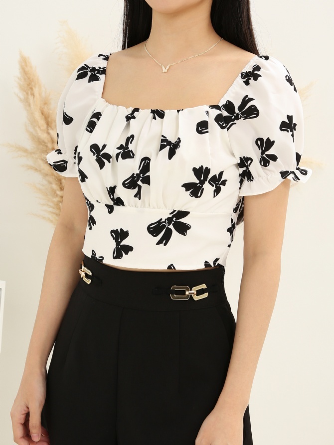 Ribbon Tie Up Crop Top 15602