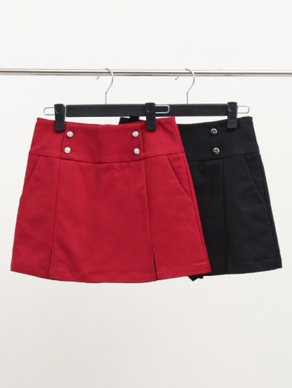 High Waist With Decorative Button Skirt Pants 16631