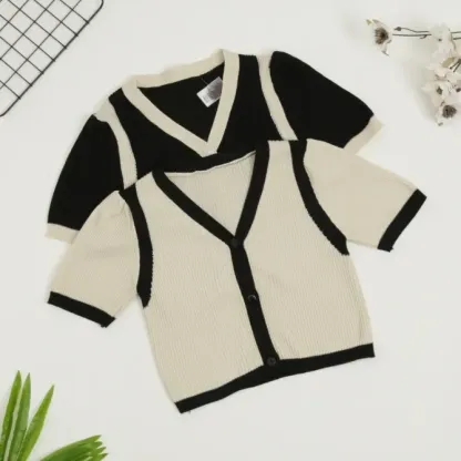 Knitted Front Button Top 16134