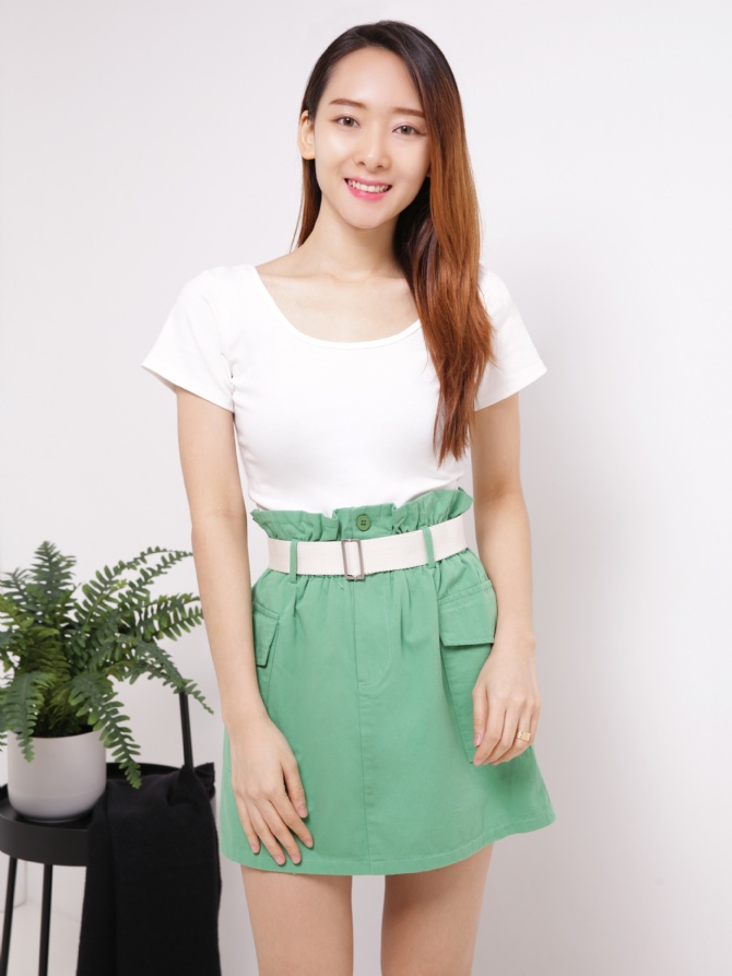 Waist Stretchable With Belt Short Skirt 16665