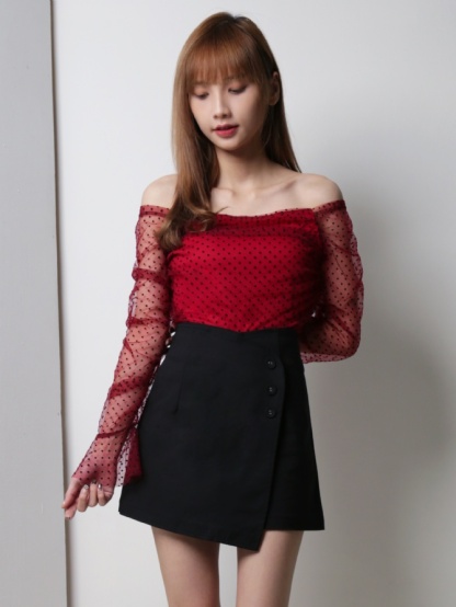 Polka Dot Long Sleeve Transparent Sleeve Top 18416