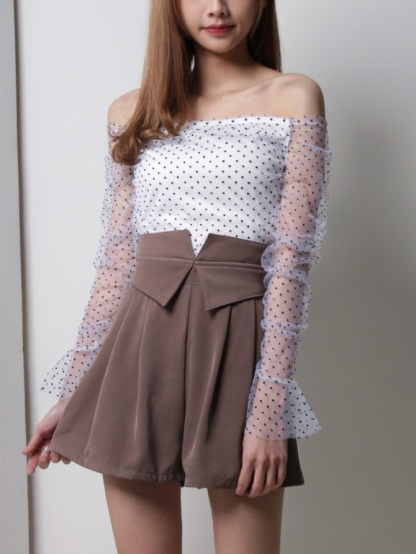 Polka Dot Long Sleeve Transparent Sleeve Top 18416