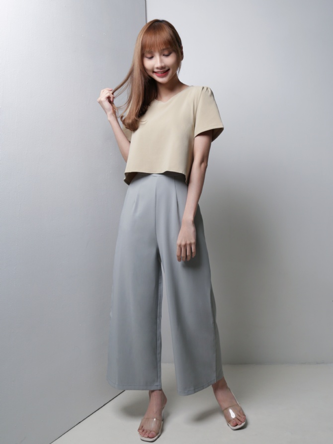 Two Tones Short Sleeve With Pocket Jumpsuit 18293