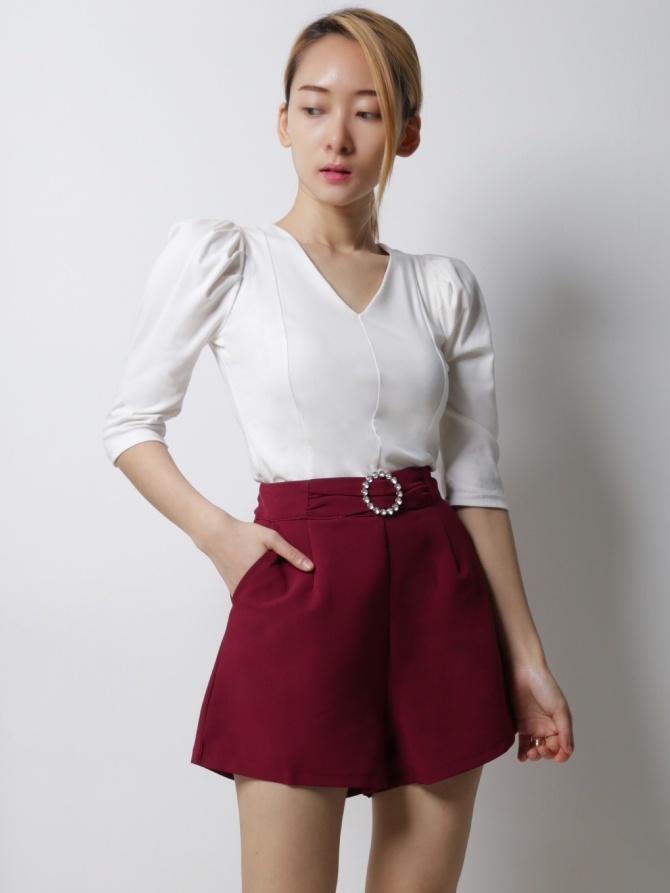 High Waist With Ring Metal Short Pants 18677