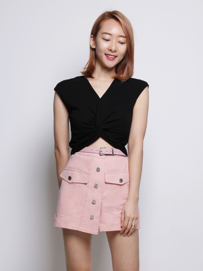 Front Button With Belt Skirt Pants 18927