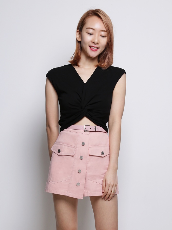 Front Button With Belt Skirt Pants 18927