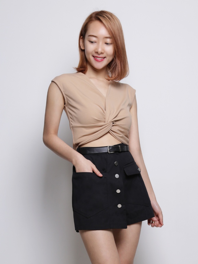 Front Button With Belt Skirt Pants 18927