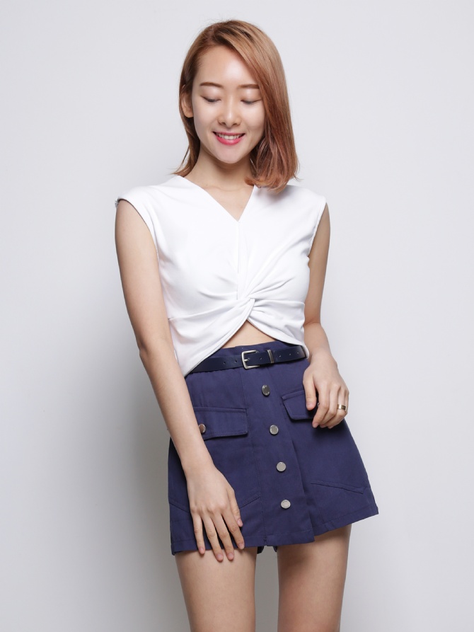 Front Button With Belt Skirt Pants 18927