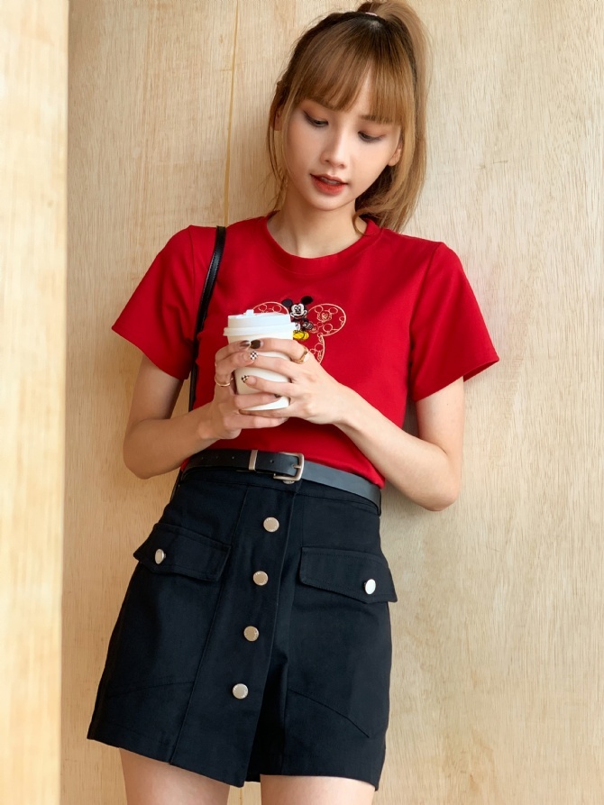Front Button With Belt Skirt Pants 18927